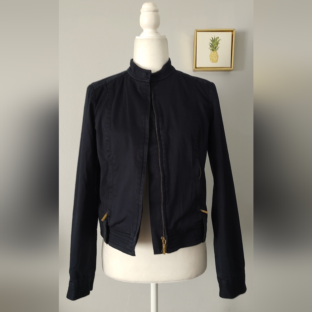 Tommy Hilfiger bomber jacket Women Navy Blue Size 8P Pockets Zipper Front Casual